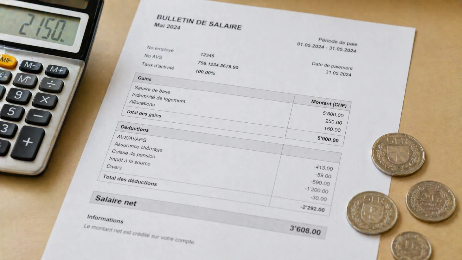 Salaire suisse d&eacute;ductions